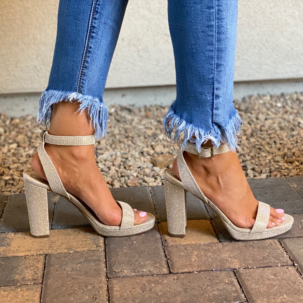 Gold Towering Block Heel Platform Heel Sandal - Picture 6 of 7